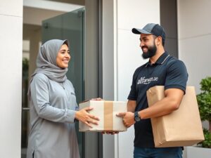 مندوب توصيل من شركة الفروان يسلم طرد للعميل